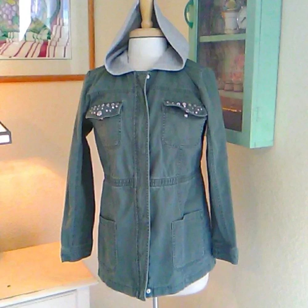 Justice Hooded Army Green Jacket